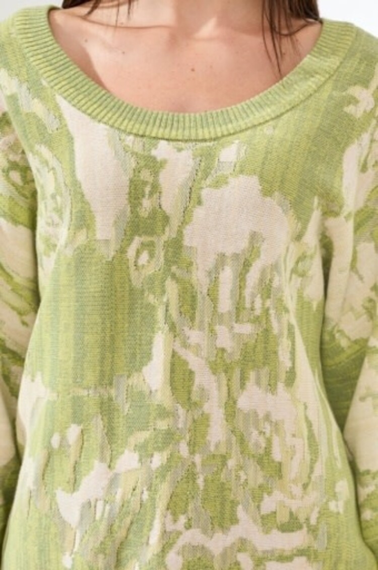 Tribal Tribal U Neck Jacquard 3/4 Sleeve Sweater 6160O