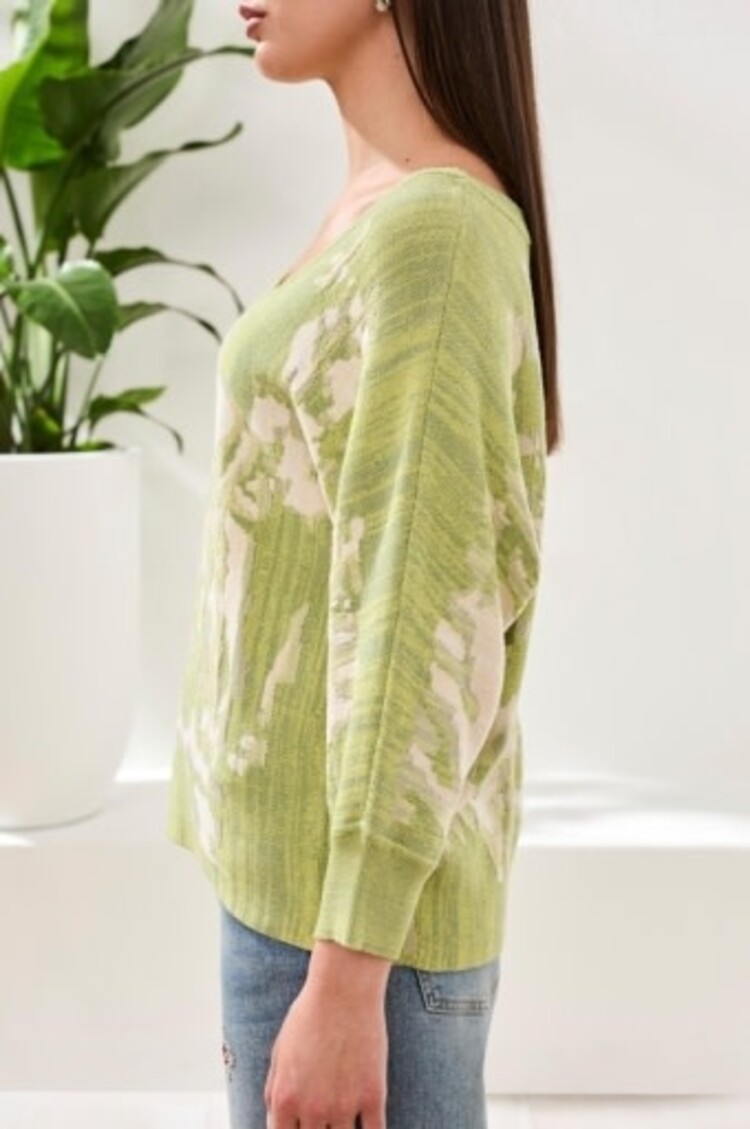 Tribal Tribal U Neck Jacquard 3/4 Sleeve Sweater 6160O