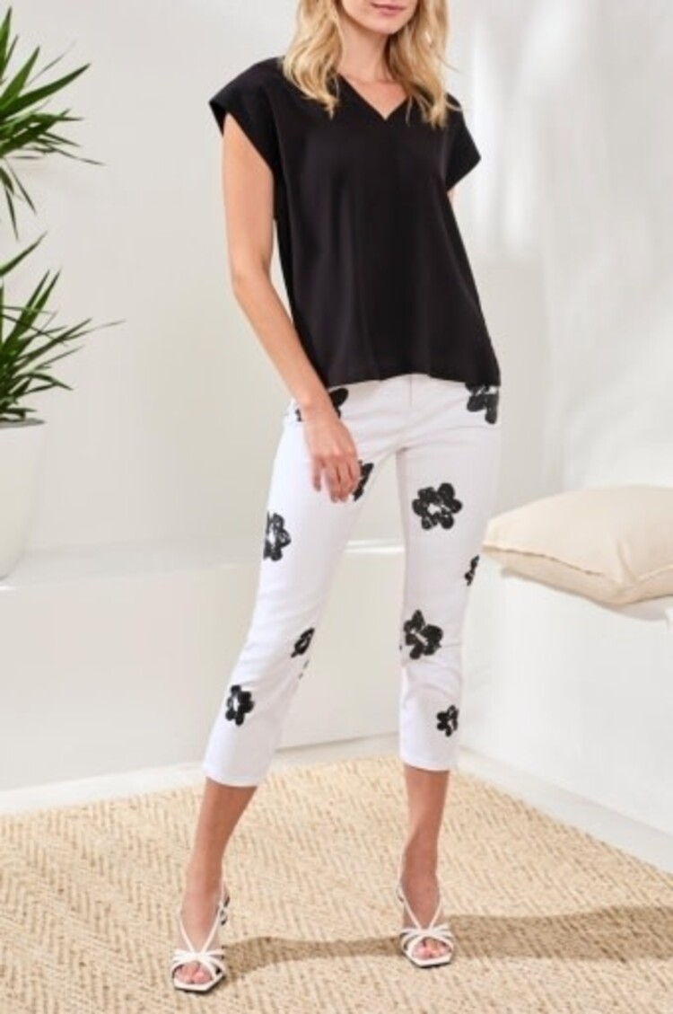 Tribal MIXED MEDIA CAP SLV V- NECK T- BLOUSE  6196O