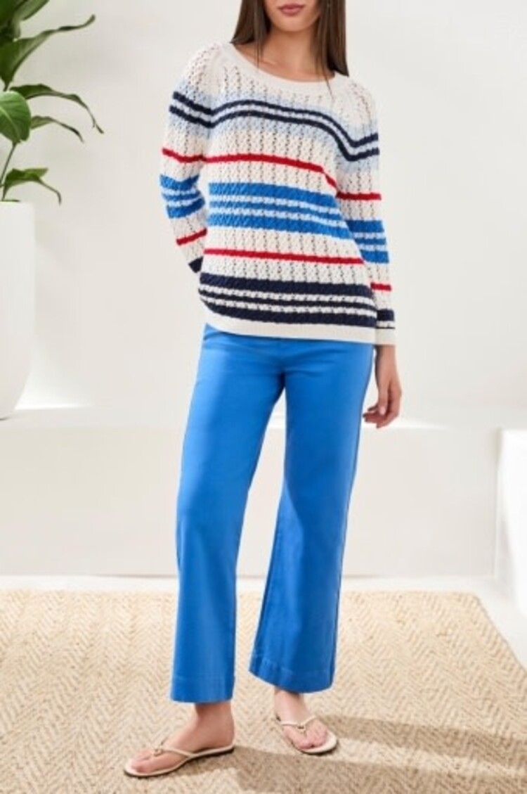 Tribal 3/4 SLV CREW NK SWEATER W/CABLES DTL-ROYAL