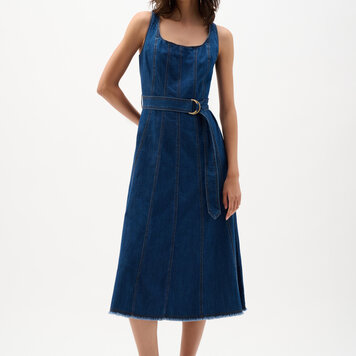Joseph Ribkoff Joseph Ribkoff Denim Fit And Flare Midi Dress With Belt Denim 262901