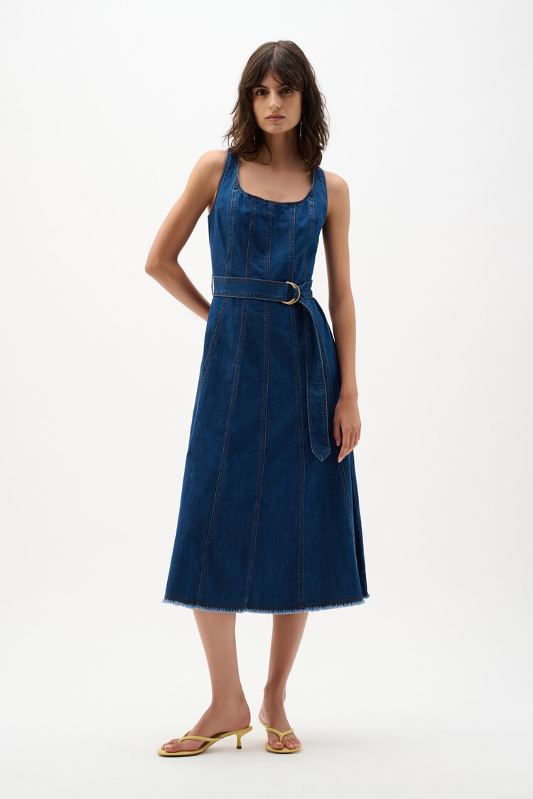 Joseph Ribkoff Joseph Ribkoff Denim Fit And Flare Midi Dress With Belt Denim 262901