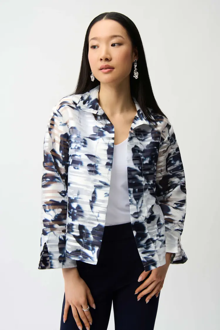 Joseph Ribkoff Joseph Ribkoff Jacquard Organza Floral Print Trapeze Jacket With Stand Collar 261291