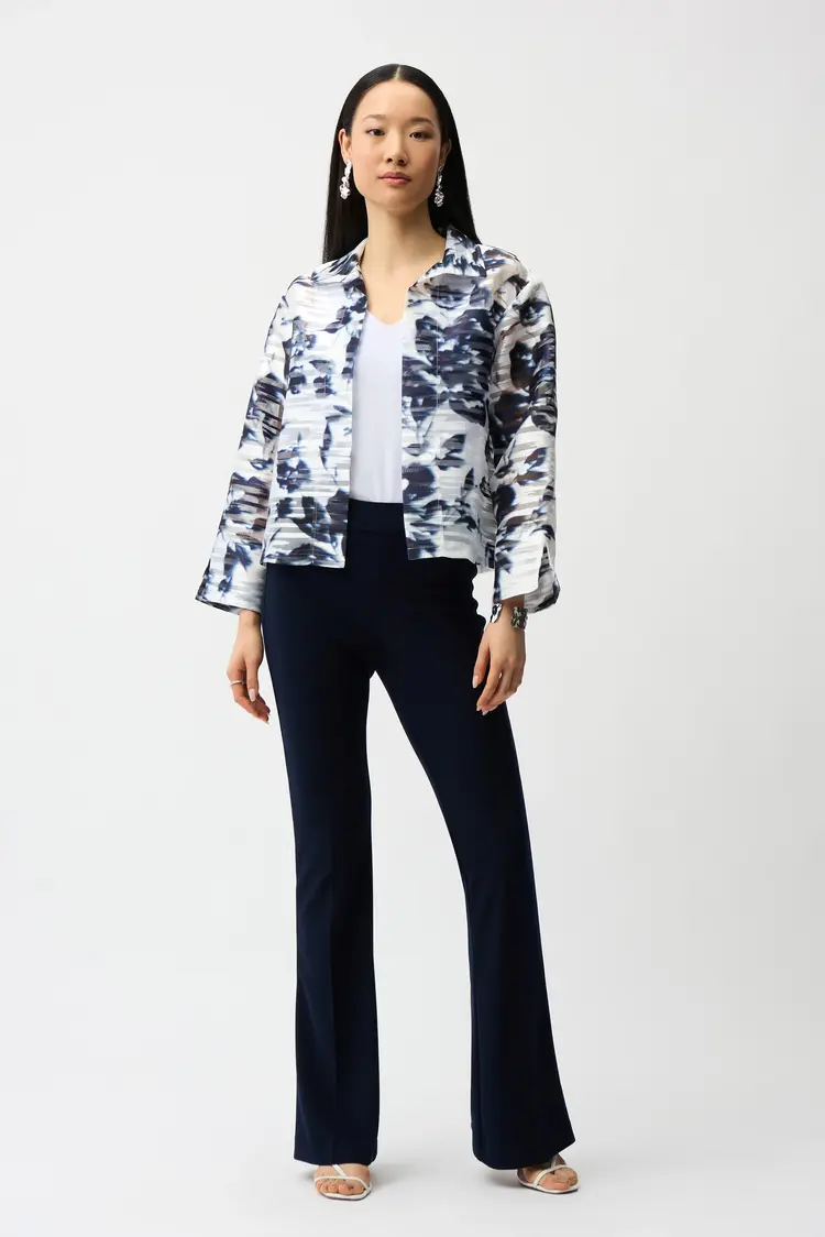 Joseph Ribkoff Joseph Ribkoff Jacquard Organza Floral Print Trapeze Jacket With Stand Collar 261291