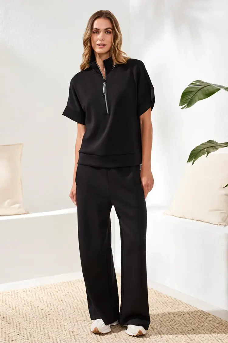 Tribal TECHNO LUX - S/S MOCK NECK TOP W/ZIPPER-3019O