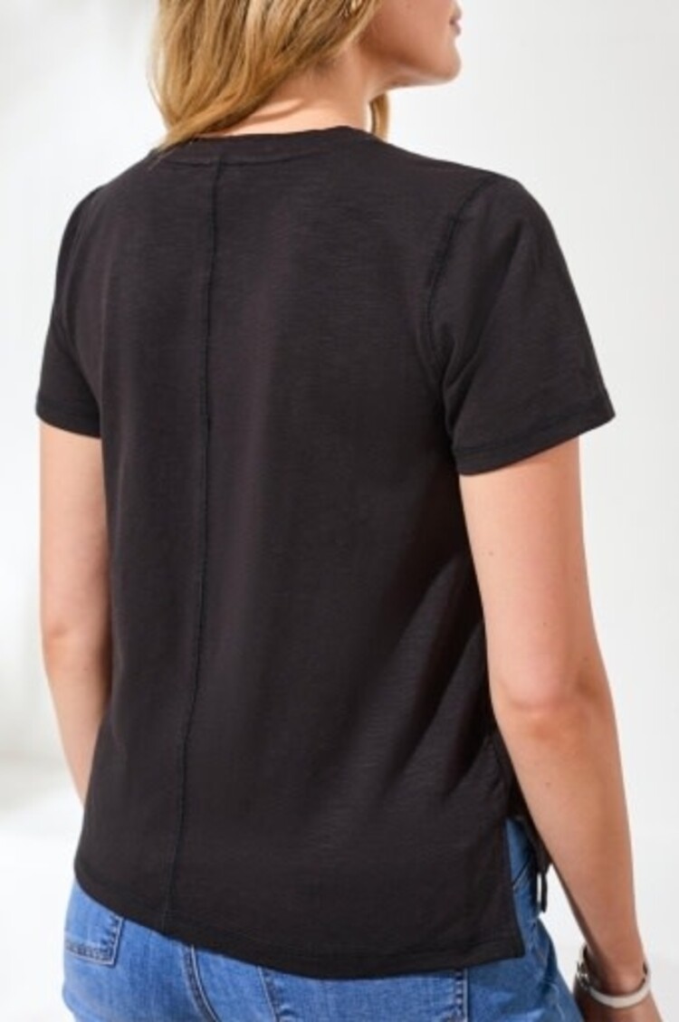 Tribal S/S V NECK TOP W/RIB COMBO-3052O