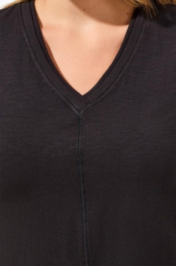 Tribal S/S V NECK TOP W/RIB COMBO-3052O