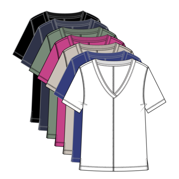 Tribal S/S V NECK TOP W/RIB COMBO-3052O