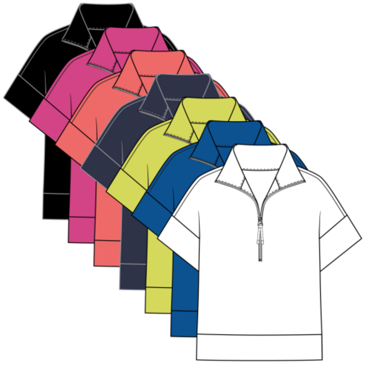 Tribal TECHNO LUX - S/S MOCK NECK TOP W/ZIPPER-3019O