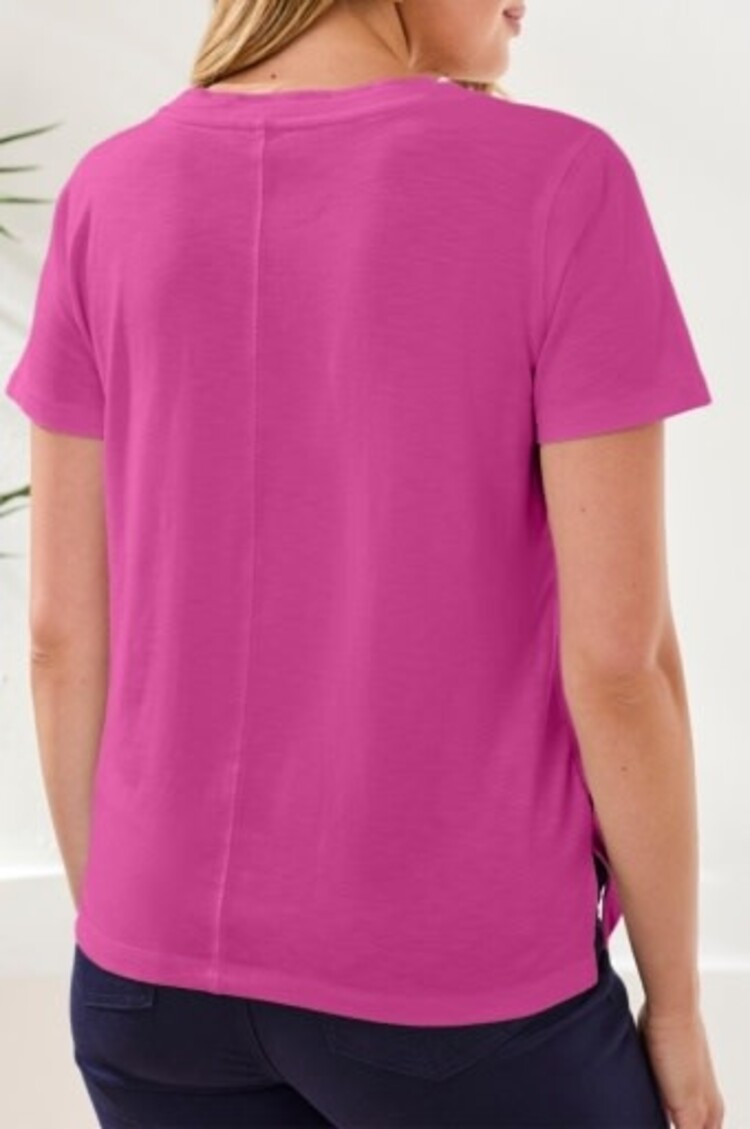 Tribal S/S V NECK TOP W/RIB COMBO-3052O