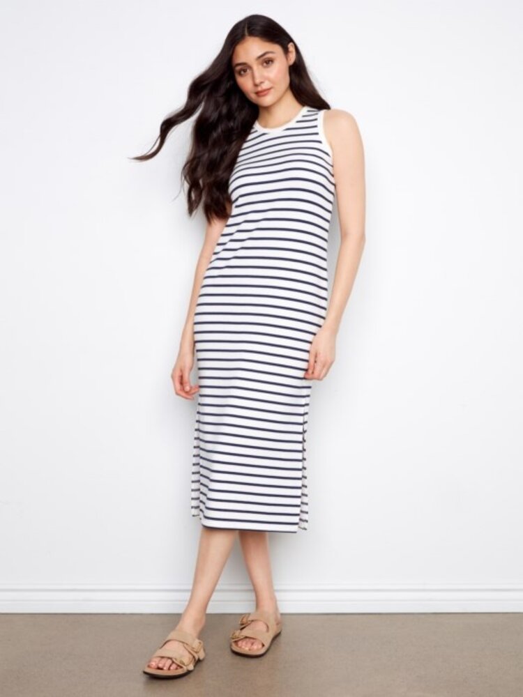 Charlie B Charlie B Scuba sleeveless striped dress C3246