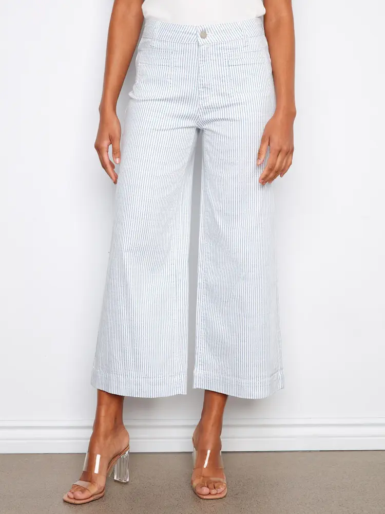 Charlie B Charlie B Striped Twill Cropped patch pocket pant C5538