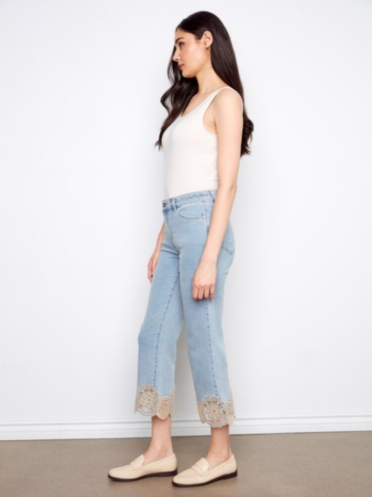 Charlie B Charlie B Flare Jean With Lace Trim C5773