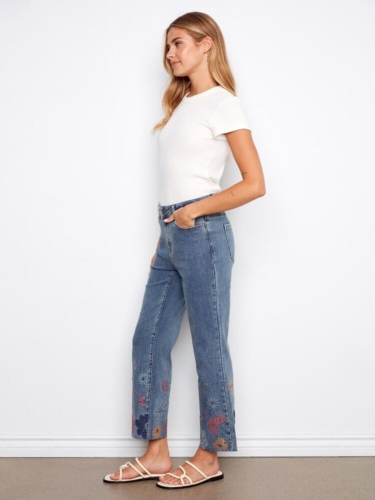 Charlie B Charlie B Cropped Straight Leg with Embroidery C5780
