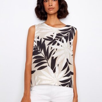 Charlie B Charlie B Printed Sleeveless Blouse With Back Button Detail C4653B