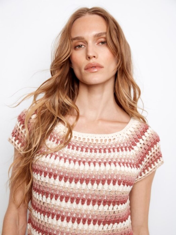 Charlie B Charlie B Crochet Short Sleeve Sweater C2778R
