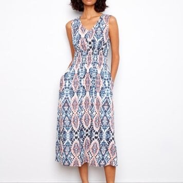 Charlie B Charlie B Printed Viscose Dress W/ Smocking at Waist C3261