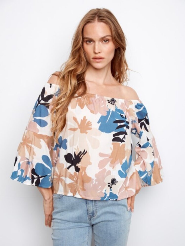 Charlie B Charlie B Printed 3/4 Sleeve Off Shoulder Blouse C4644