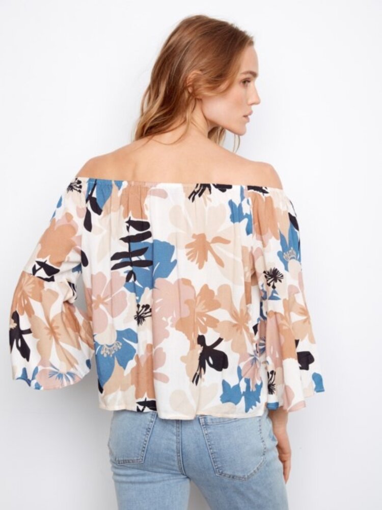 Charlie B Charlie B Printed 3/4 Sleeve Off Shoulder Blouse C4644