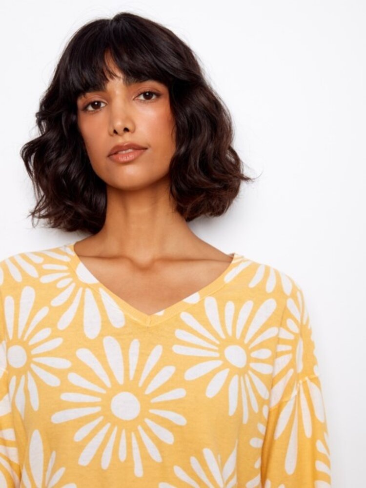 Charlie B Charlie B Long Sleeve Reversible Printed V Neck Sweater C2968