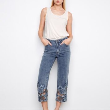 Charlie B Charlie B Cropped Stretch Flared Leg W/ Embroidered Bottoms C5648R