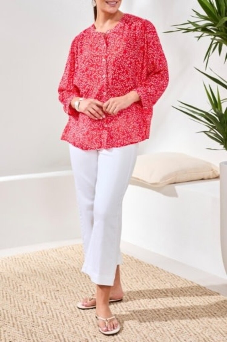 Tribal FLOWY DOLMAN SLEEVE BLOUSE WITH SELF-COVERING BUTTONS 5539O