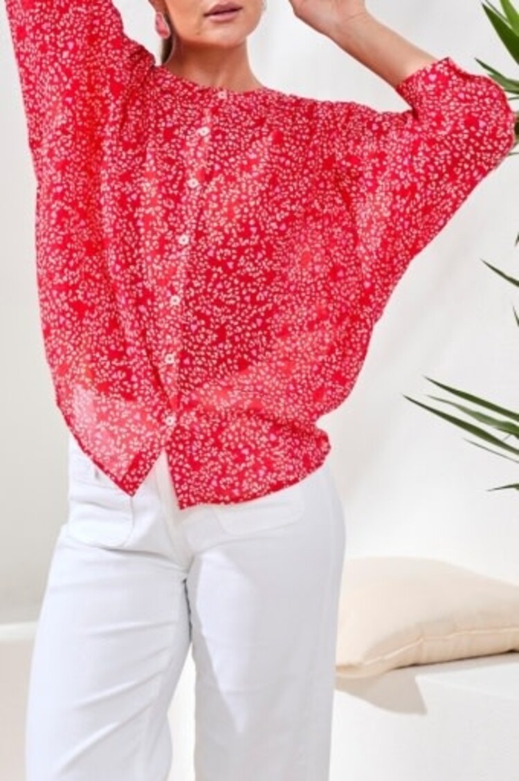 Tribal Tribal Flowy Dolman Sleeve Blouse W/ Self-Covering Buttons 5539O