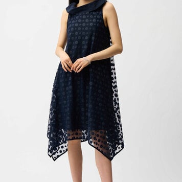 Joseph Ribkoff Joseph Ribkoff Dot Embroidered Mesh Handkerchief Dress With Cowl Collar 261299