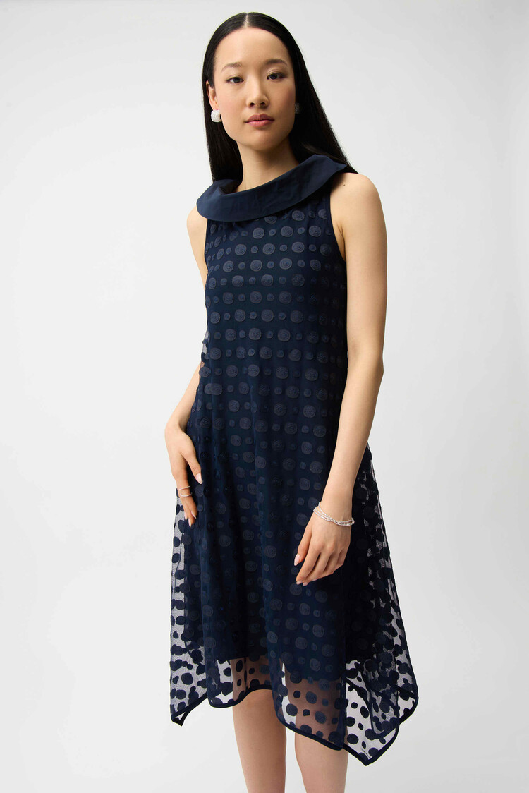 Joseph Ribkoff Joseph Ribkoff Dot Embroidered Mesh Handkerchief Dress With Cowl Collar 261299