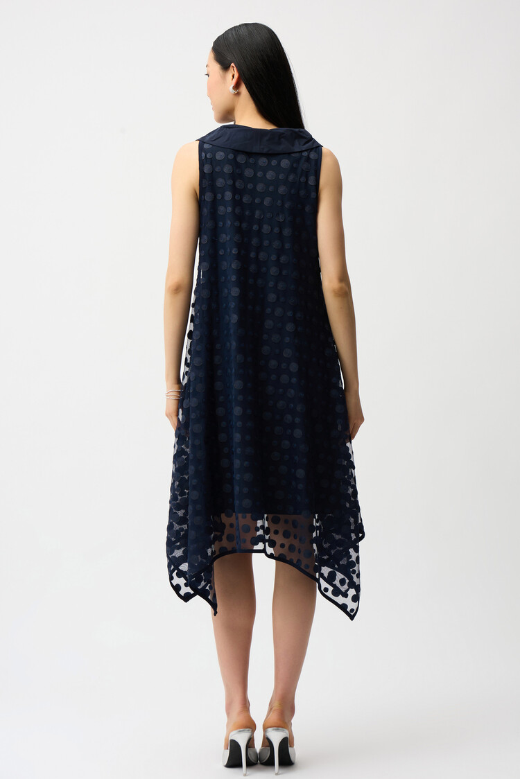 Joseph Ribkoff Joseph Ribkoff Dot Embroidered Mesh Handkerchief Dress With Cowl Collar 261299
