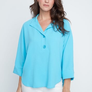 Renuar Renuar R5043 Woven Blouse with 3/4 Sleeves and Large Buttons