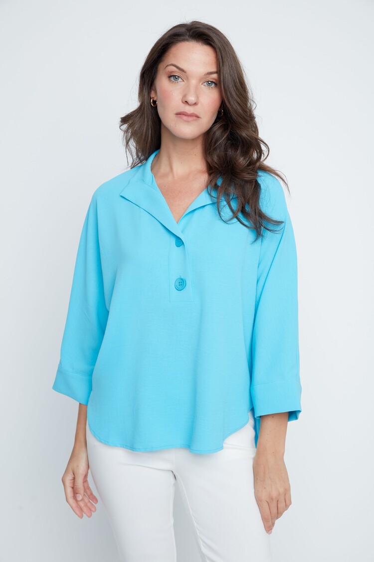 Renuar Renuar R5043 Woven Blouse with 3/4 Sleeves and Large Buttons
