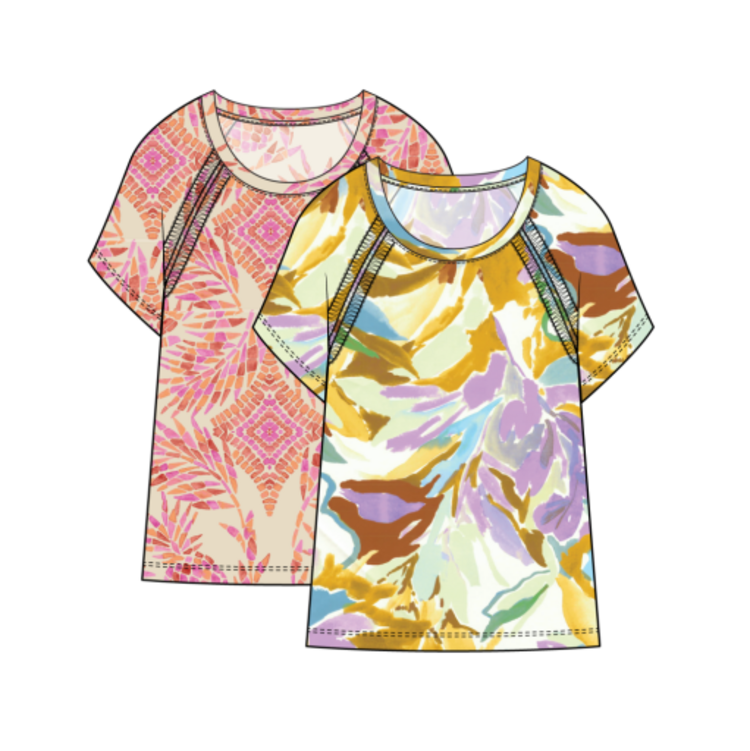 Tribal S/S SCOOP NECK TOP W/PLEATING DTL-2435O