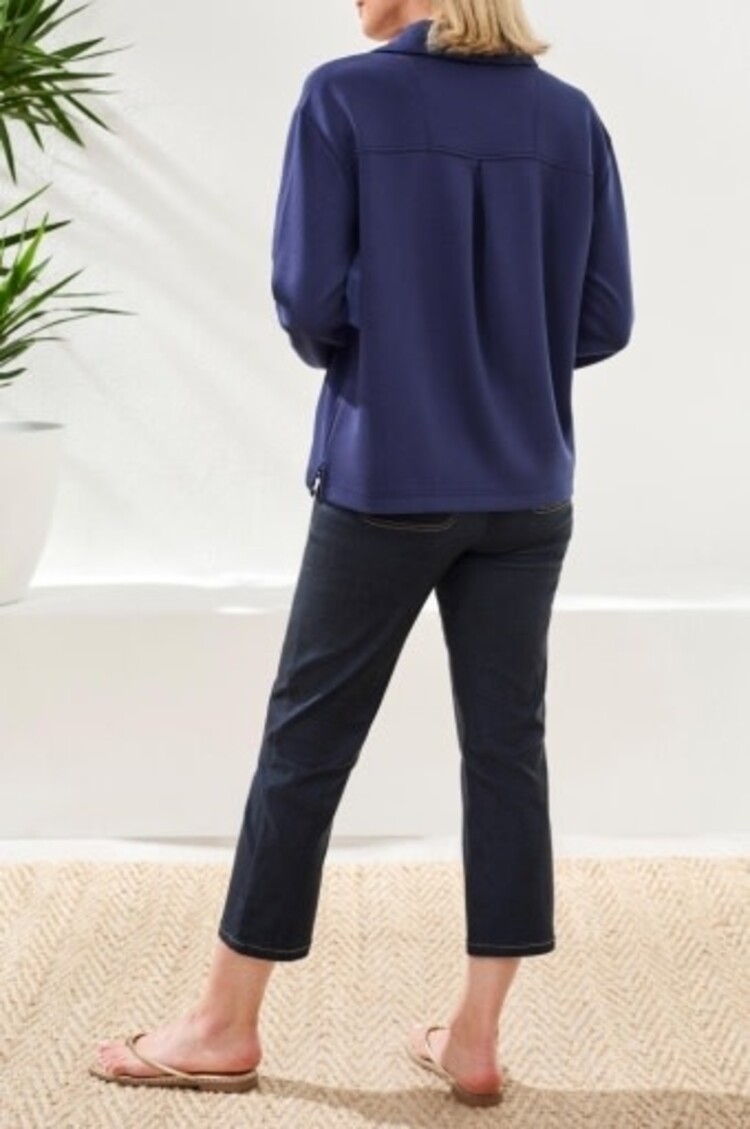 Tribal TECHNO LUX - L/S JOHNNY COLLAR TOP-JET BLUE