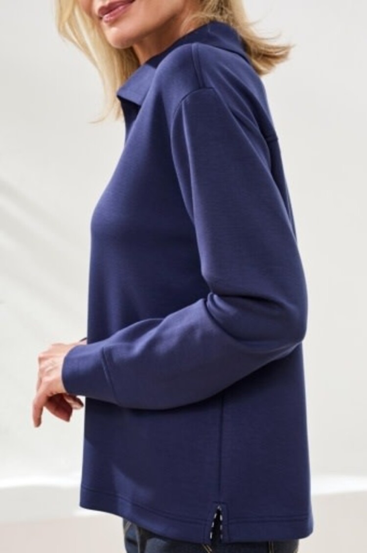 Tribal TECHNO LUX - L/S JOHNNY COLLAR TOP-JET BLUE