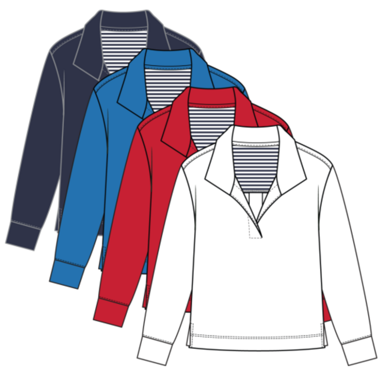 Tribal TECHNO LUX - L/S JOHNNY COLLAR TOP-JET BLUE