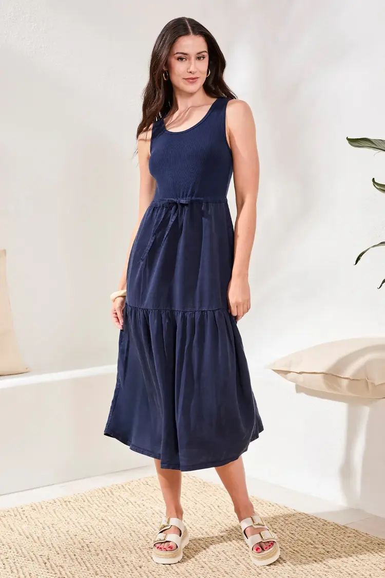 Tribal Tribal Mixed Media Sleeveless Boat Neck Maxi Dress 5776O