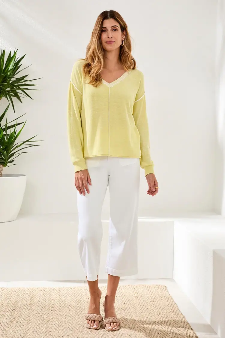 Tribal LIGHTWEIGHT COTTON V-NECK SWEATER WITH SPECIAL WASH-5394O