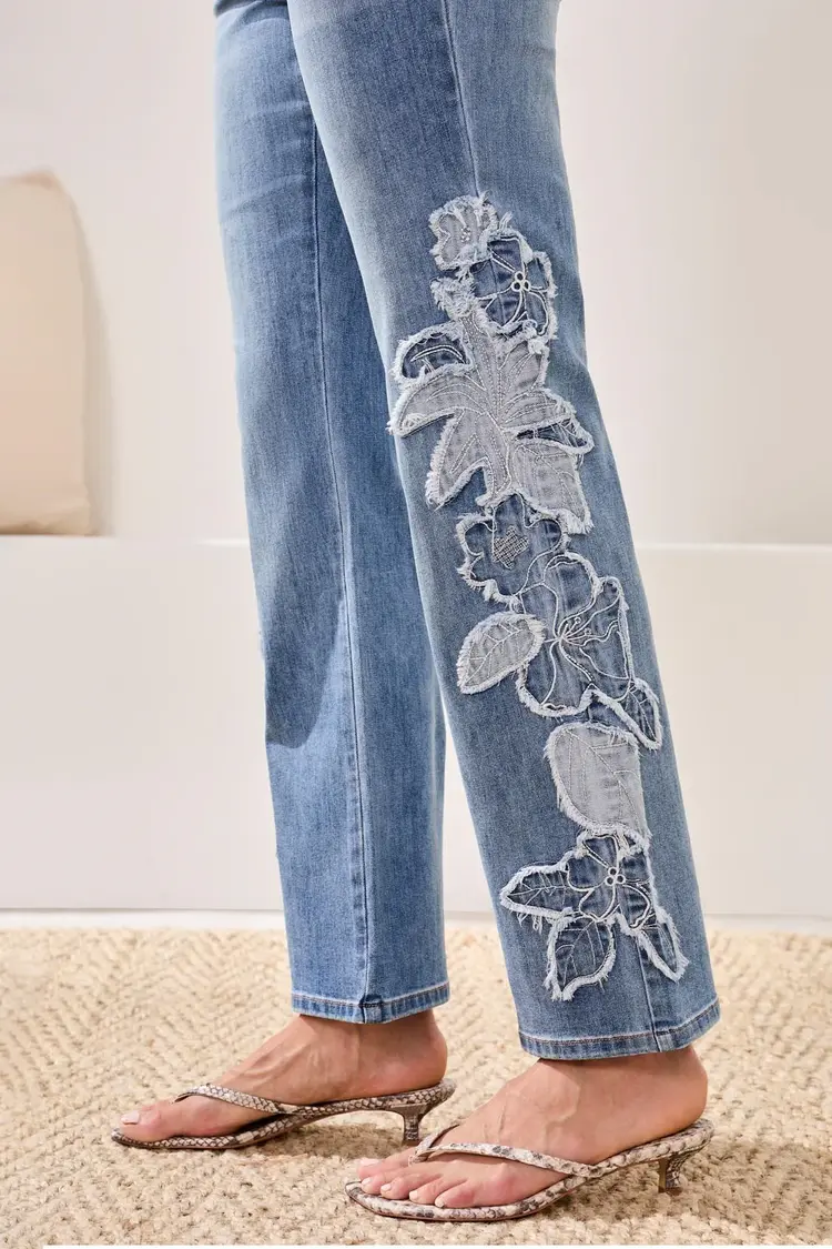 Tribal Tribal Sophia Curvy Flare Pant W/ Denim Appliqué 6107O
