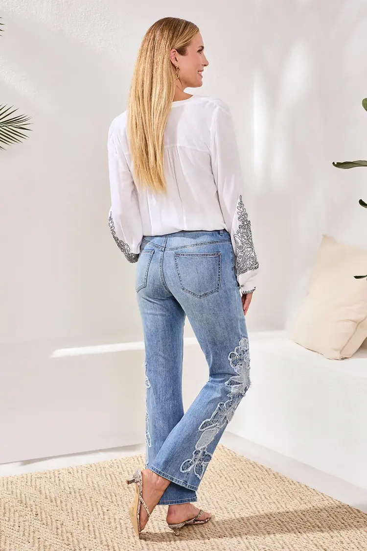 Tribal Tribal Sophia Curvy Flare Pant W/ Denim Appliqué 6107O