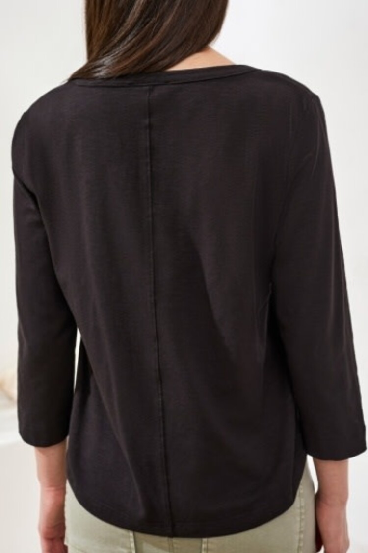 Tribal 3/4 SLV SCOOP NECK TOP W/BUTTONS-2474O