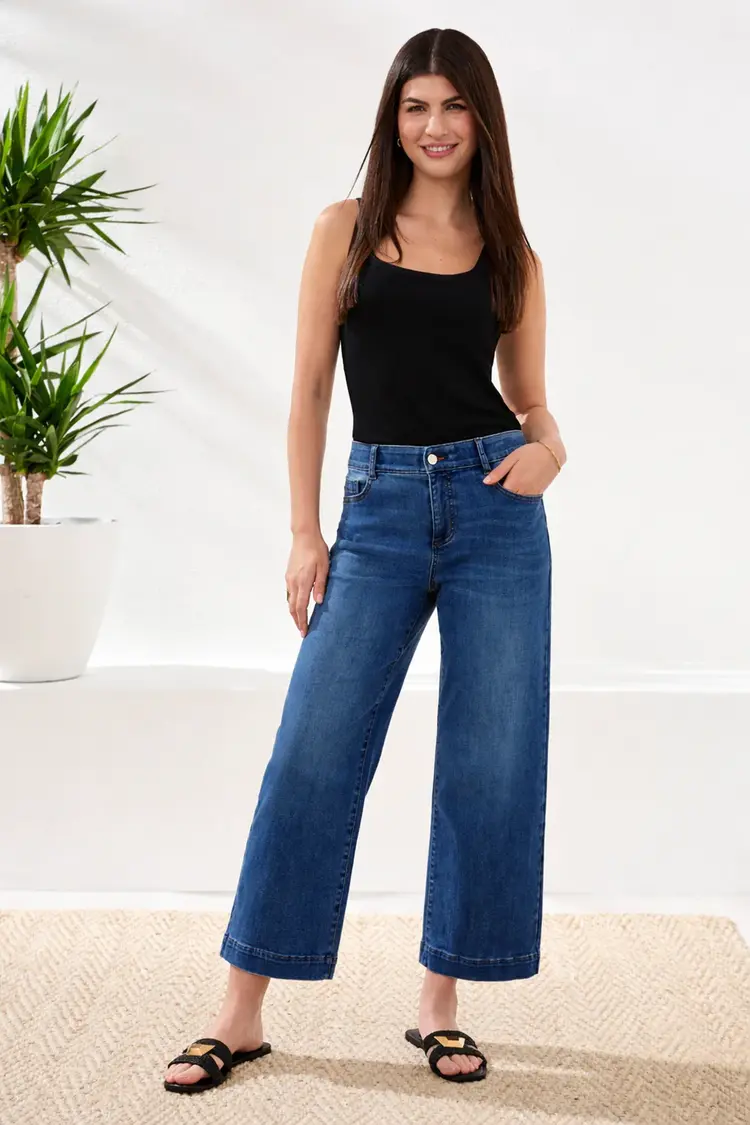 Tribal AUDREY HUGGING WIDE CROP JEANS-COASTALBLUE