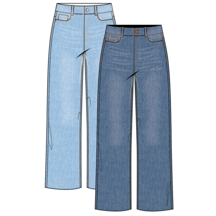 Tribal AUDREY HUGGING WIDE CROP JEANS-COASTALBLUE