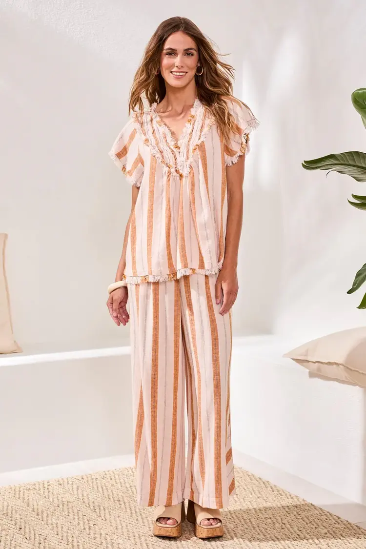 Tribal Tribal Blouse W/ Raw Edge & Smocking 6166O