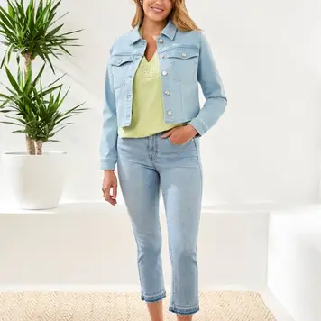 Tribal Tribal Crop Denim Jacket W/Back Pleats 6150O