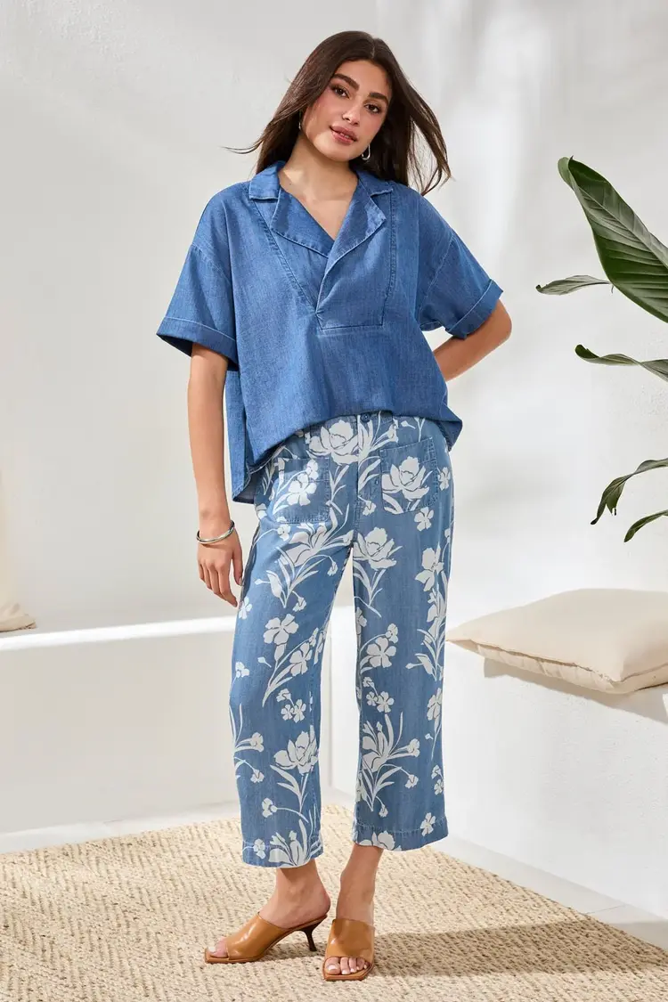 Tribal Tribal Flowy Wide Crop Pant 6142O