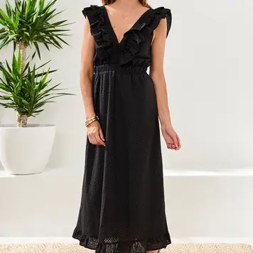 Tribal Tribal Maxi Dress W/Frill Detail & Back Cutout 975O