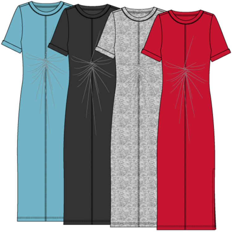 Tribal Tribal Short Sleeve Midi Dress W/ Front Twist Knot Detail 2476O