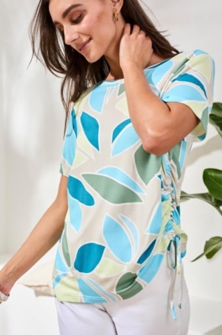 Tribal S/S CREW NECK TOP W/SIDE RUCHING-DESERT