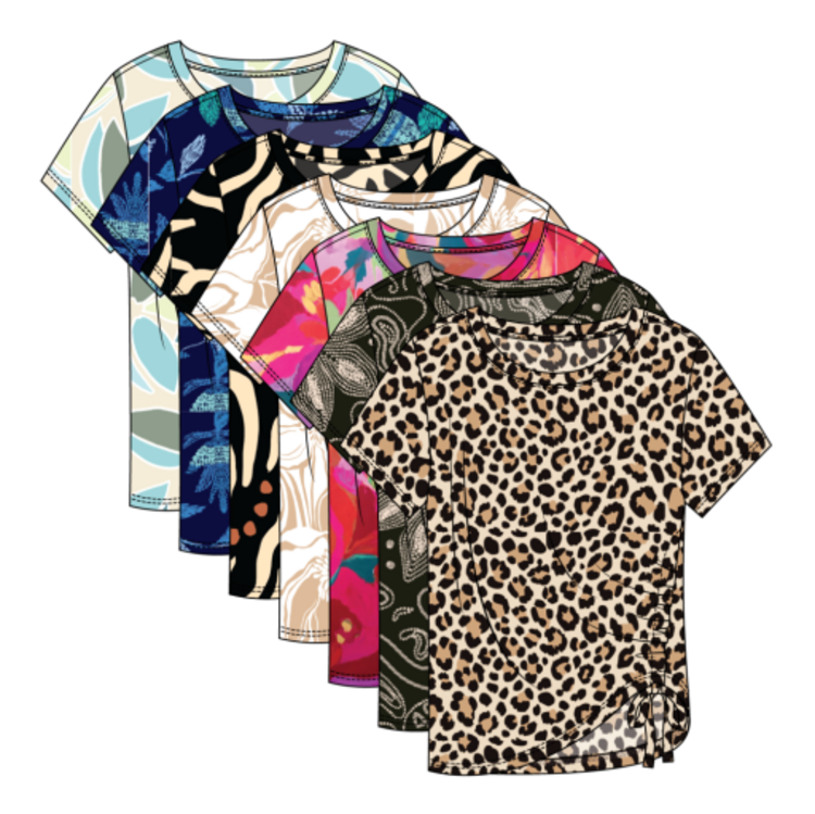 Tribal S/S CREW NECK TOP W/SIDE RUCHING-DESERT